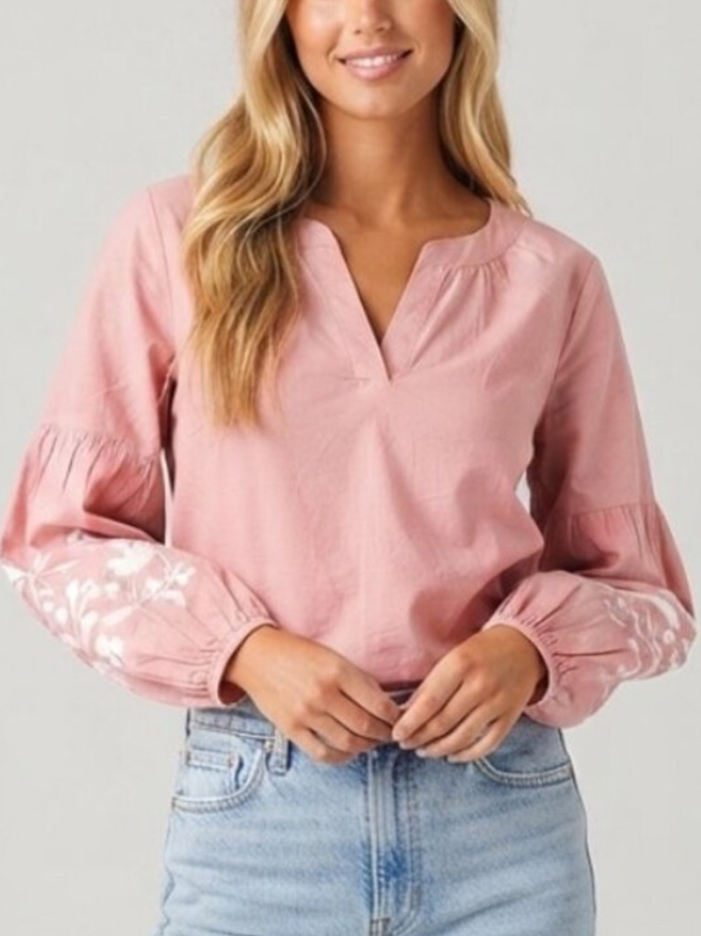 New! Caslon Pink Bride Balloon Sleeve Embroidered Blouse Small 39918